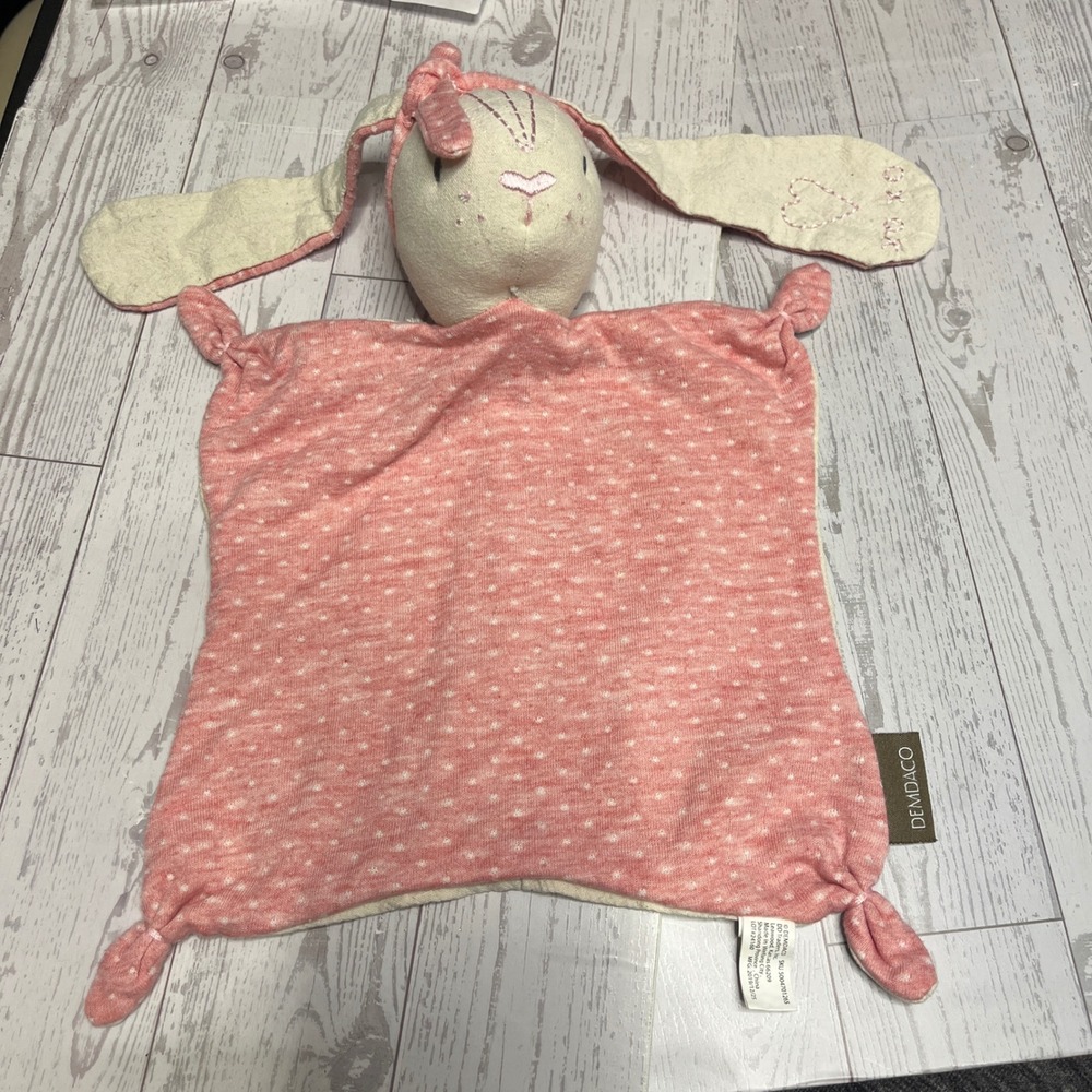DEMDACO Pink Polka Dot Bunny Lovey Security Blanket XOXO Heart Plush